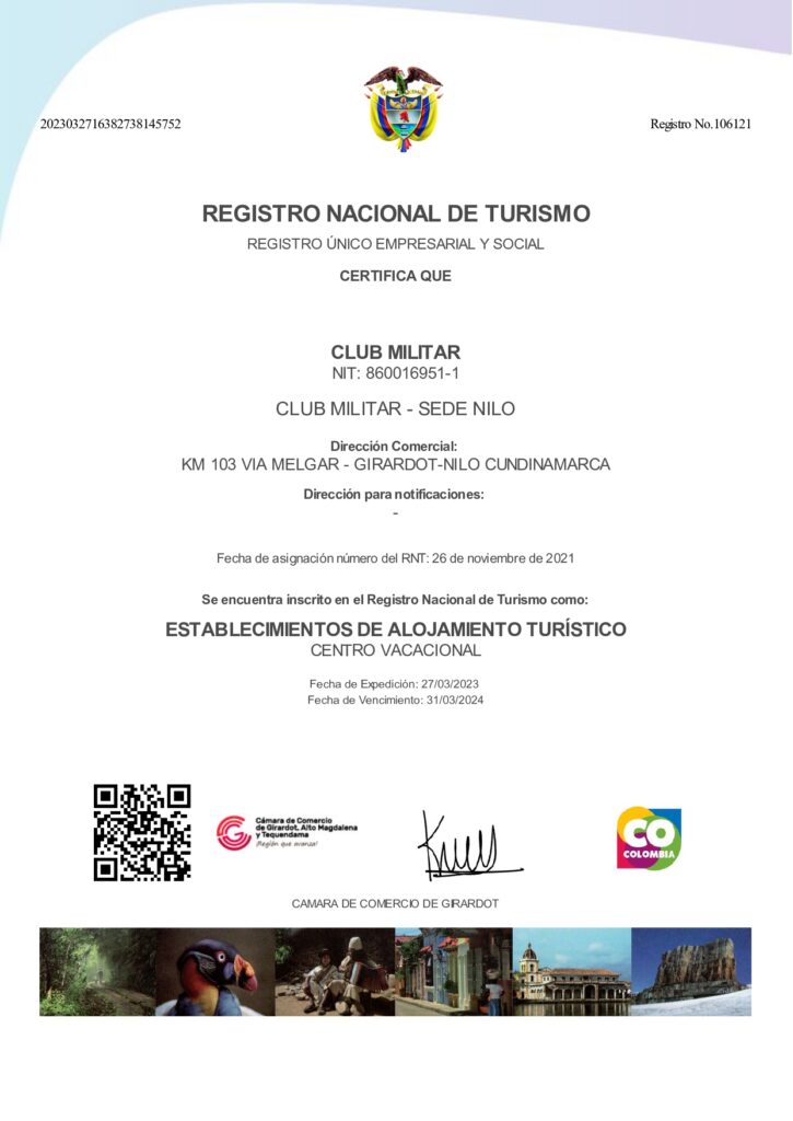 Sedes del Club Militar certificadas con el Registro Nacional de Turismo -  Club Militar